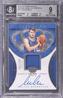 2018/19 Panini Crown Royale "Rookie Jersey Autographs" #17 Luka Doncic Signed Jersey Relic Rookie Card (#063/199) – BGS MINT 9/BGS 10